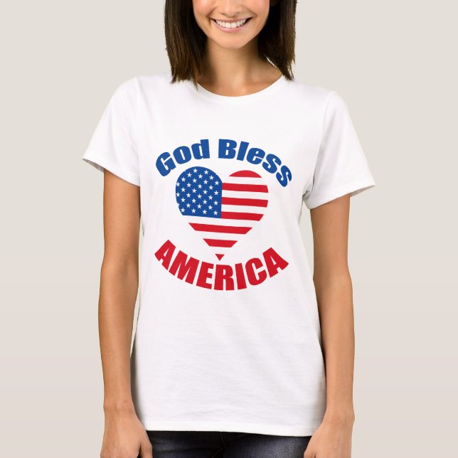 God Bless America 4th of July American Flag Heart T-Shirt (Front)