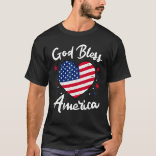 God Bless America 4th Of July Vintage Heart Patrio T-Shirt