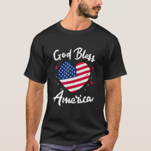 God Bless America 4th Of July Vintage Heart Patrio T-Shirt