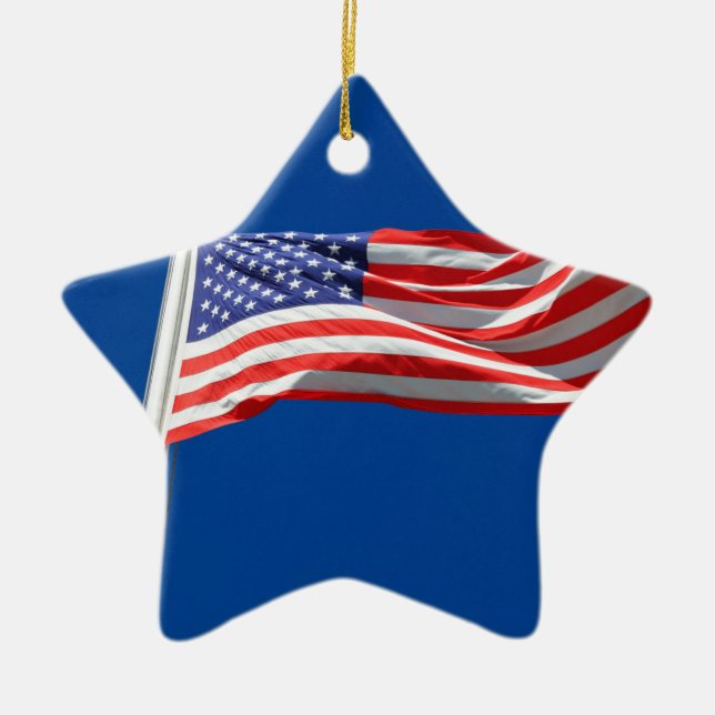 God Bless America, American Flag, Patriot Support Ceramic Tree Decoration (Front)