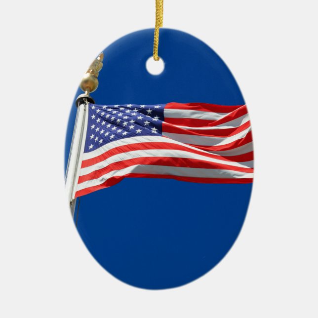 God Bless America, American Flag, Patriot Support Ceramic Tree Decoration (Front)