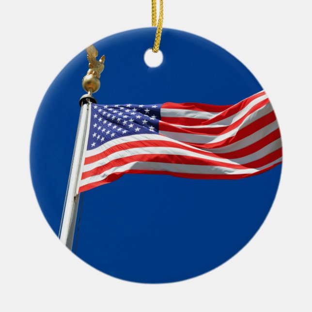 God Bless America, American Flag, Patriot Support Ceramic Tree Decoration (Front)