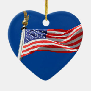 God Bless America, American Flag, Patriot Support Ceramic Tree Decoration