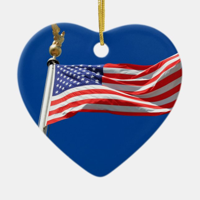 God Bless America, American Flag, Patriot Support Ceramic Tree Decoration (Front)