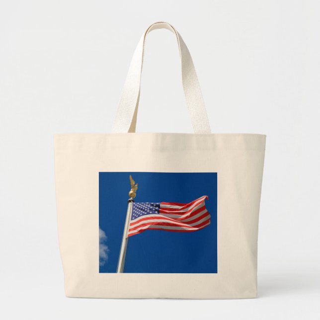 God Bless America, American Flag, Patriot Support Large Tote Bag (Front)