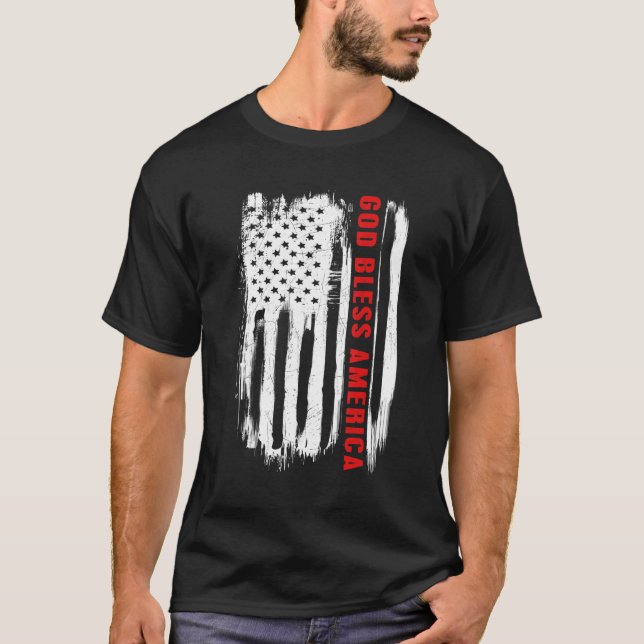 God Bless America  American Flag T-Shirt (Front)