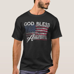 God Bless America American Flag Tee 4th of July In
