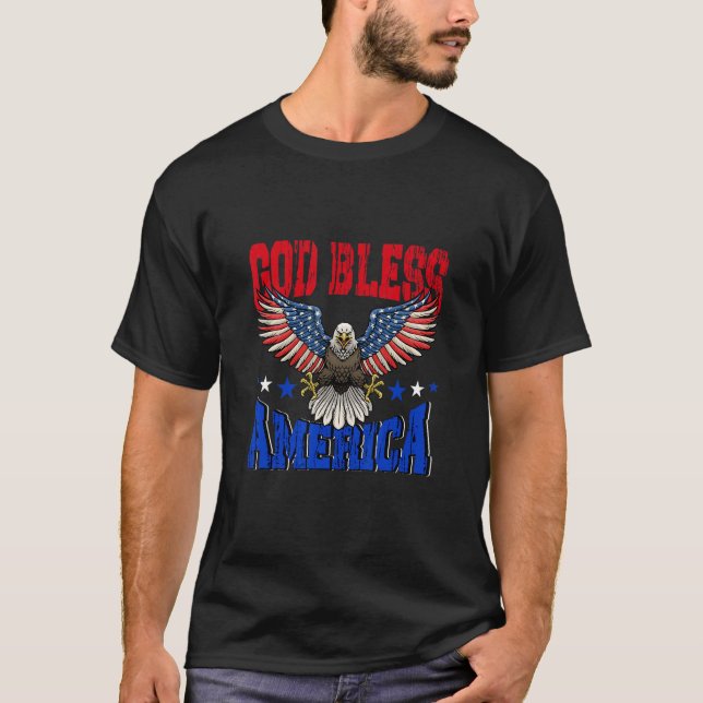 God Bless America American US Eagle Flag 4th July  T-Shirt (Front)