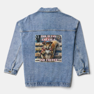 GOD BLESS AMERICA AND COFFEE Cute Squirrel Denim Jacket