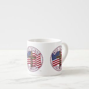 God Bless America and Cross With USA Flag 50 Stars Espresso Cup