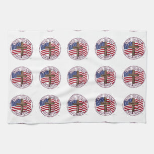 God Bless America and Cross With USA Flag 50 Stars Tea Towel