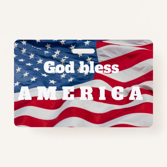 God bless America Badge w/clip Waving Flag ID Badge (Front)