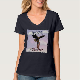 "God Bless America" Bald Eagle in Flight with Flag T-Shirt