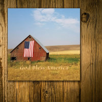 GOD BLESS AMERICA BARN FLAG AND FIELDS