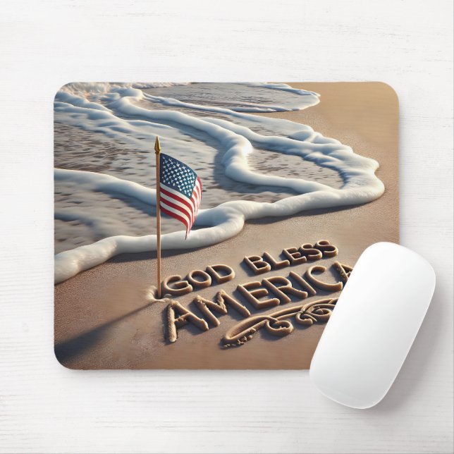 God Bless America Beach Sign Mouse Mat (With Mouse)