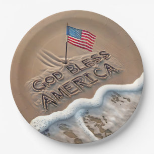 God Bless America Beach Sign Paper Plate