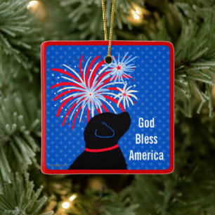 God Bless America Black Dog Fireworks Ornament