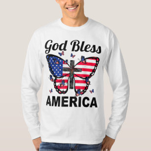 God Bless America Butterflies 4th Of July Jesus Ch T-Shirt