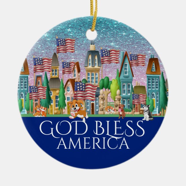 God Bless America Ceramic Ornament (Front)