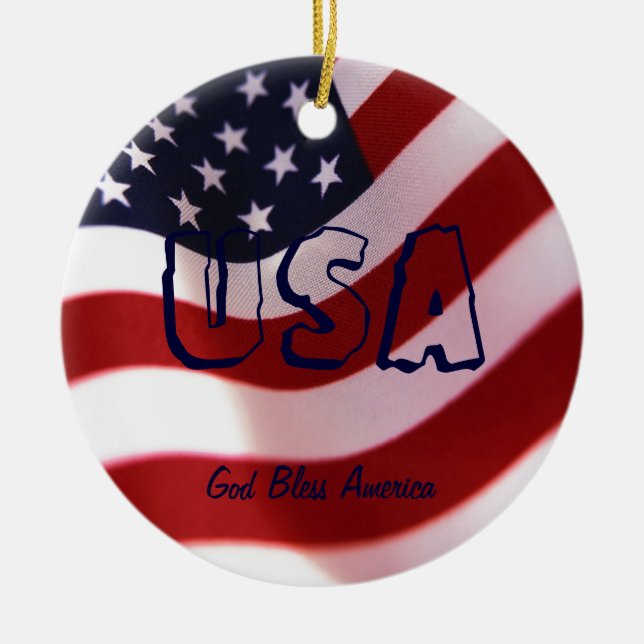 God bless America Ceramic Tree Decoration (Front)