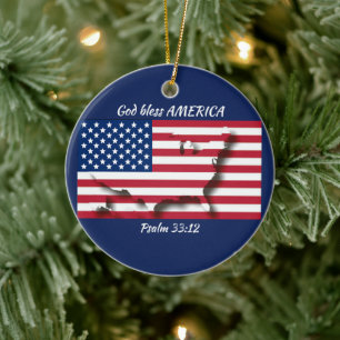 GOD BLESS AMERICA CERAMIC TREE DECORATION