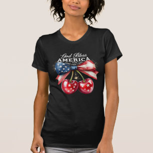 God Bless America Cherry Bow USA 4th of July T-Shirt