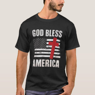 God Bless America Christian Cross Patriot USA Flag T-Shirt