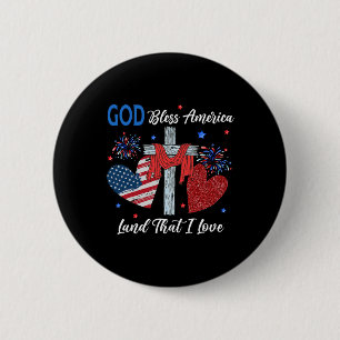 God Bless America Christian Heart Cross Jesus 4th 6 Cm Round Badge