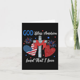 God Bless America Christian Heart Cross Jesus 4th Card