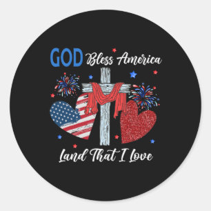 God Bless America Christian Heart Cross Jesus 4th  Classic Round Sticker