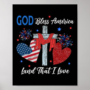 God Bless America Christian Heart Cross Jesus 4th Poster