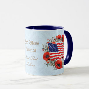 God Bless America Coffee Mug Flag Poppies