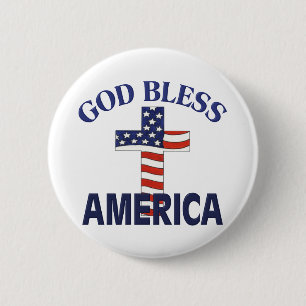 God Bless America Cross 6 Cm Round Badge
