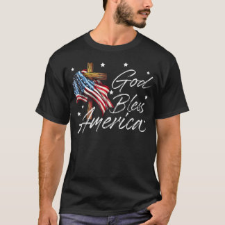 God Bless America Cross American Flag Us T-Shirt