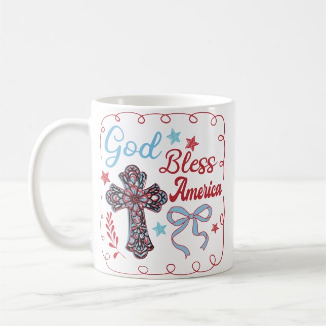 God Bless America Cross Design Coffee Mug (Left)