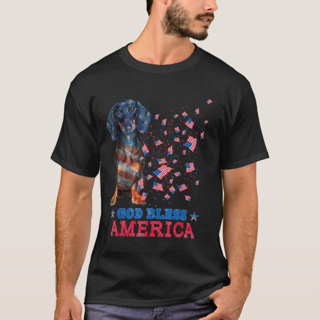 God Bless America Dachshund Dog Th Of July Flag T-Shirt (Front)