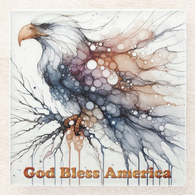 God Bless America Eagle Glass Coaster (Front)