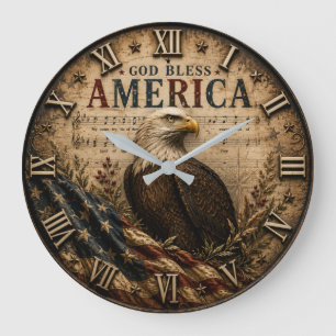 God Bless America Eagle Large Clock