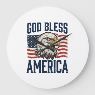 God Bless America Eagle Patriotic Vector Design_1 Large Clock