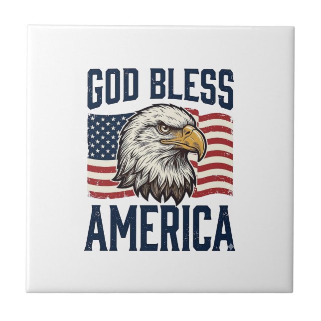 God Bless America Eagle Patriotic Vector Design_1 Tile (Front)