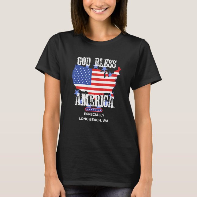 God Bless America Especially Long Beach WA US Stat T-Shirt (Front)