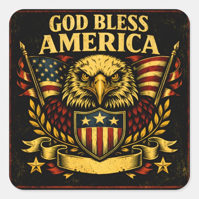 God Bless America – Faith Patriot Pride Square Sticker (Front)
