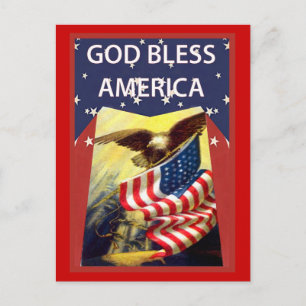God bless America, flag and bald eagle Postcard