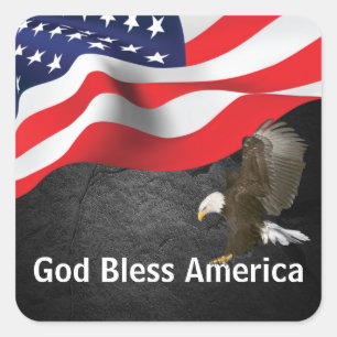 God Bless America Flag and Eagle Square Sticker