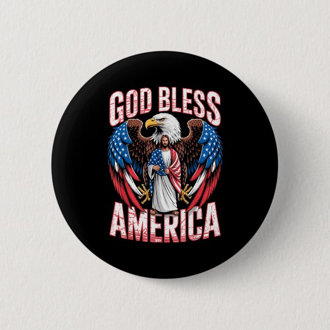 God Bless America Flag Jesus Christian Eagle Patri 6 Cm Round Badge (Front)