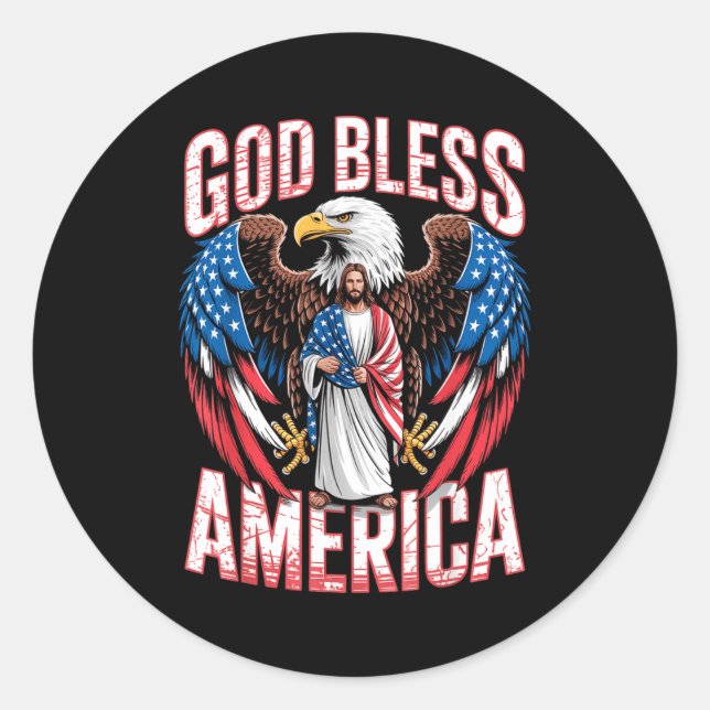 God Bless America Flag Jesus Christian Eagle Patri Classic Round Sticker (Front)