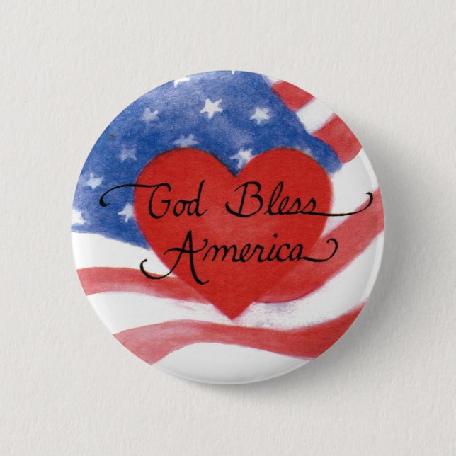 God Bless America Flag Patriotic Button (Front)