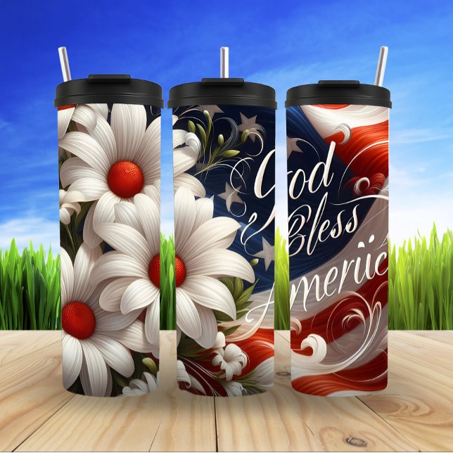 God Bless America Floral Flag Thermal Tumbler (Creator Uploaded)