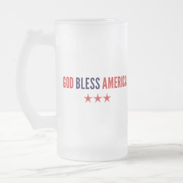 God Bless America Frosted Glass Beer Mug (Left)