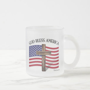 GOD BLESS AMERICA FROSTED GLASS COFFEE MUG